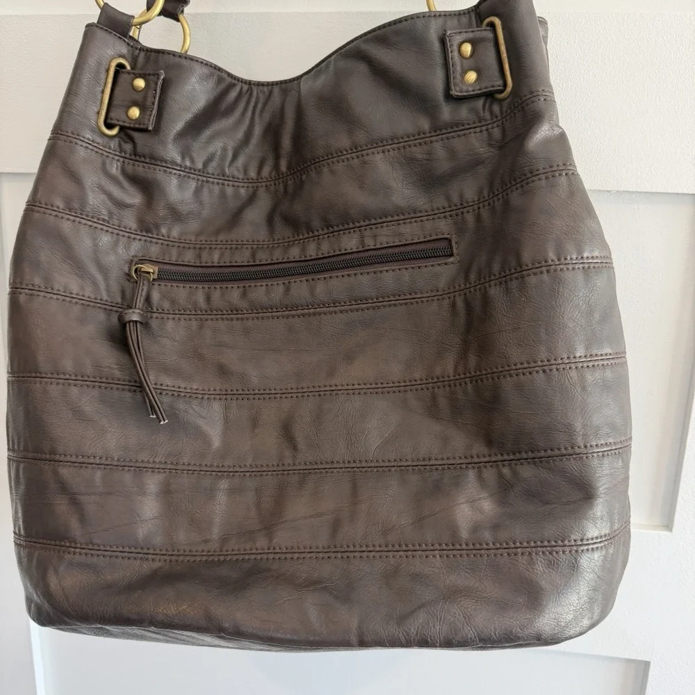 Brown Leather Hobo Bag Purse Large Handbag‎ Gold Hardware Boho Hippie Peasant